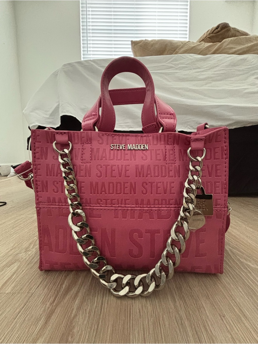 Steve Madden Hot Pink Logo Chain Satchel